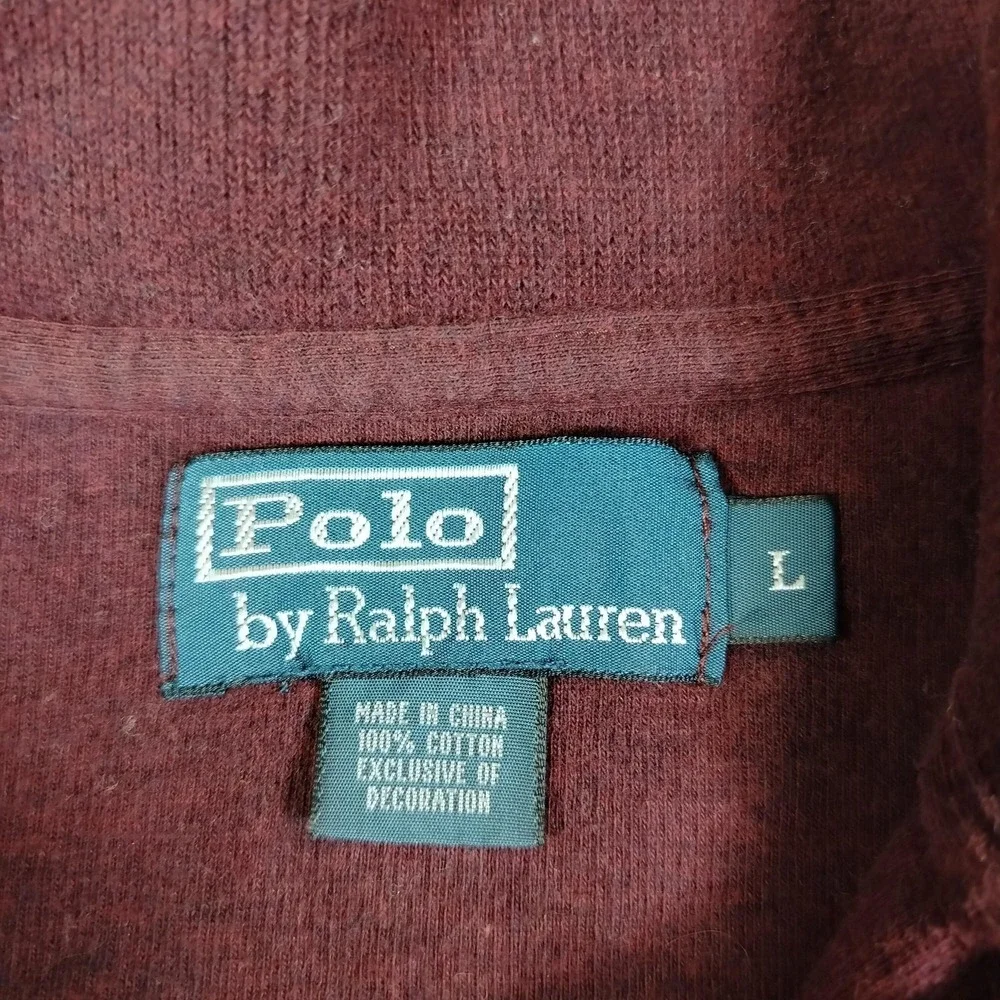 Vintage Polo Ralph Lauren Sweater Mens Large Red 1/4 Zip Mock Neck Cotton‎ Pony